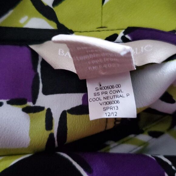 Banana Republic Cap Sleeve Cowl Neck Blouse M Abstract Geometric Purple Green - Picture 6 of 6
